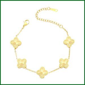 18K Gold Plated Stainless Steel Clover Bracelet with Extension Chain